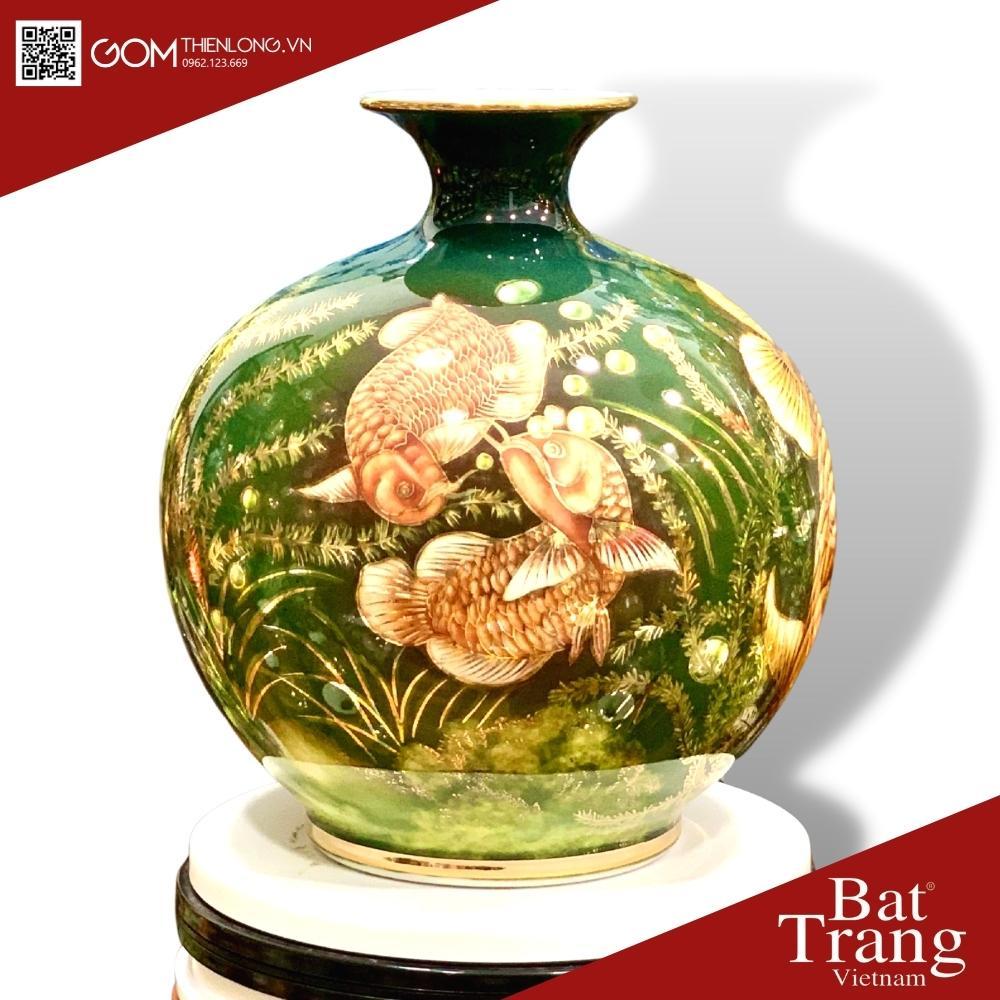 Bình Hút Tài Lộc 3D Vẽ Vàng Ngũ Kim Long - Bình Hút Lộc Bát Tràng - Gốm Thiên Long