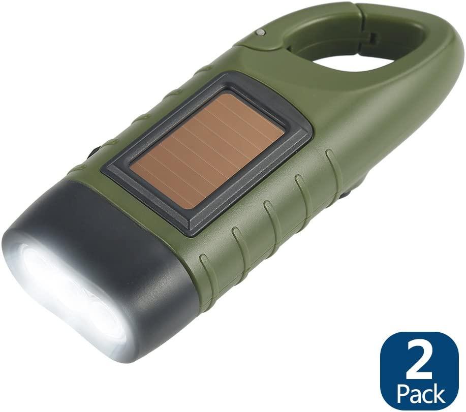 Gói Đèn Pin Quay Tay Chạy Bằng Năng Lượng Mặt Trời, Đèn Pin LED Sạc Khẩn Cấp, Đèn Pin Sinh Tồn, Đèn Pin Dynamo Chụp Nhanh Carbiner Cho Thể Thao Ngoài Trời, Màu Xanh Lá Cây