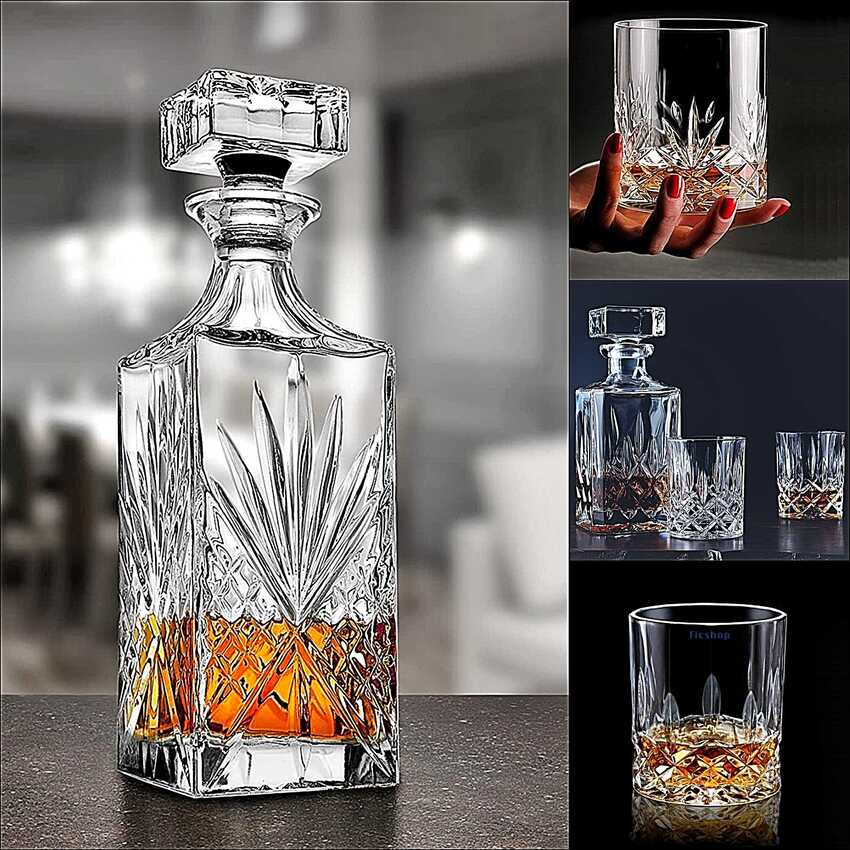 Bộ Chai Đựng Rượu Pha Lê kèm 4 ly whiskey decanter cao cấp - 4 mẫu lựa chọn - Bộ Bình Rượu Pha Lê nắp mài đặc nguyên khối không gioăng