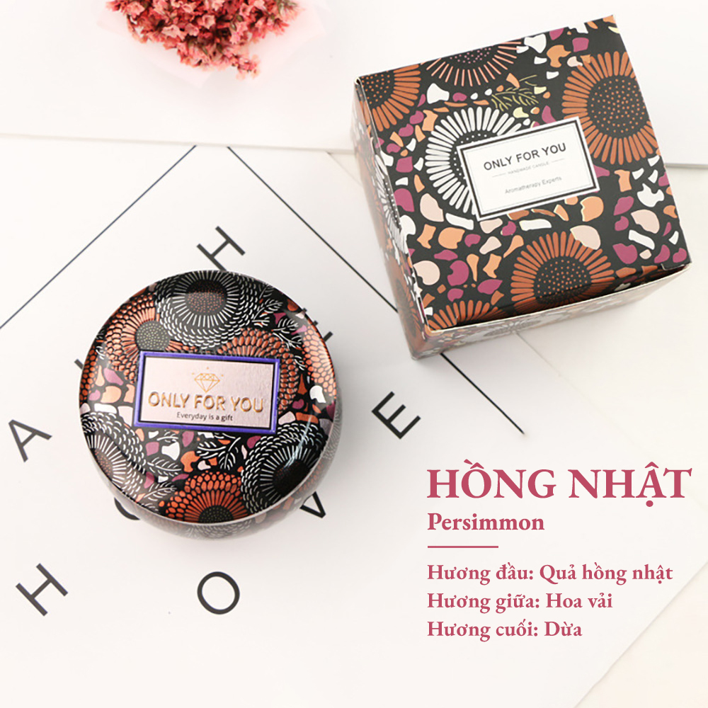 Nến thơm Only For You hộp thiếc cỡ lớn có hộp quà 120G sáp đậu nành tự nhiên không khói - trang trí tạo mùi hương