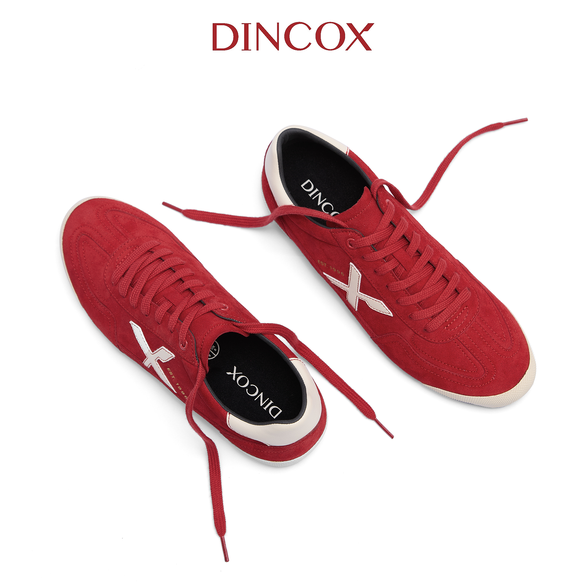 Giày Sneaker Nam Nữ Dincox DC47 RED Micro Suede Thời Thượng Shoes Đế Bằng, Bền Và Nhẹ Hơn