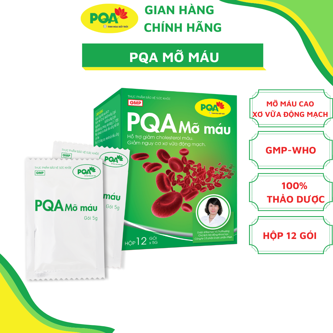 PQA Mỡ Máu là dược phẩm thảo dược có tác dụng tư âm, mát huyết, hỗ trợ ngăn ngừa mỡ máu, hạn chế  Cholesterol toàn phần, hỗ trợ ngăn ngừa xơ vữa mạch máu.