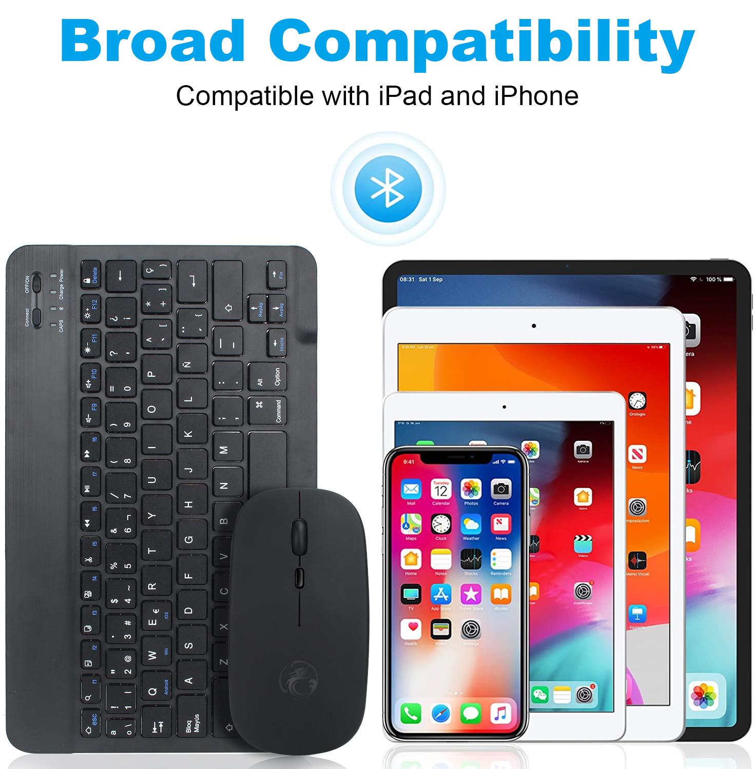 10 Inch Chuột Và Bàn Phím Không Dây Mini Sạc Bàn Phím Bluetooth Có Chuột Tây Ban Nha Nga Bàn Phím Cho Máy Tính Điện Thoại Máy Tính Bảng