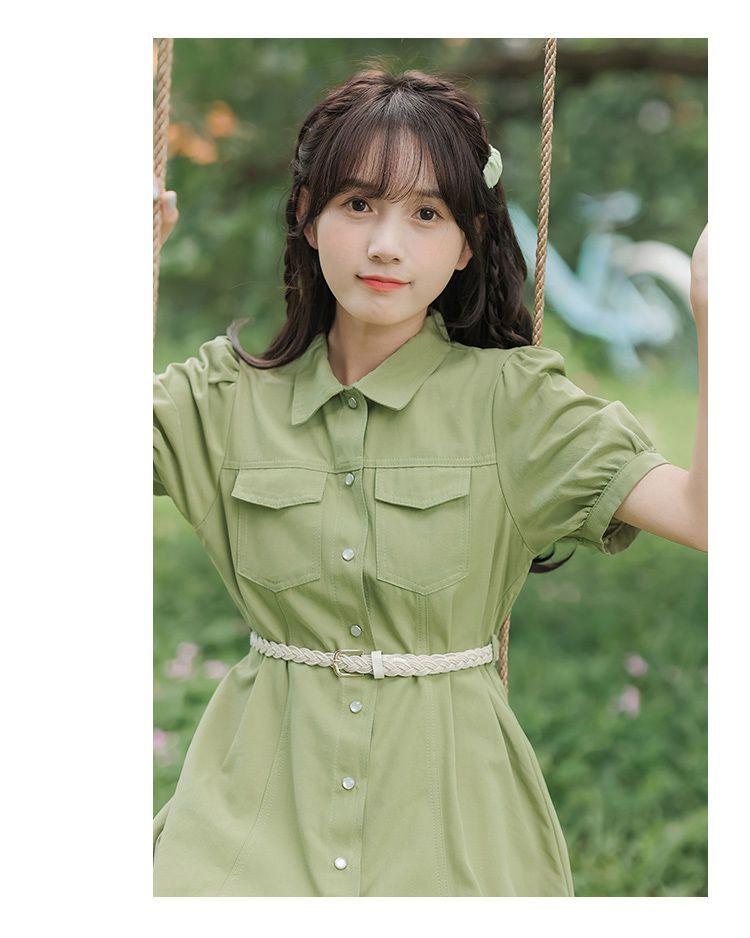 CHENGRUI Tặng thắt lưng, váy ngắn tay, váy ngắn tay, váy mùa hè, váy thắt lưng.