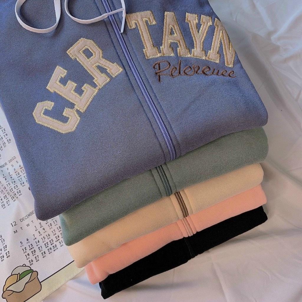 Áo Hoodie Nỉ Bông 2 NÓN THÊU CERTAYN Form Rộng FREE SIZE Unisex Ulzzang, Áo hoodies nữ chất nỉ form rộng chất dầy dặn có mũ - Áo nỉ lót lông Quảng Châu cao cấp