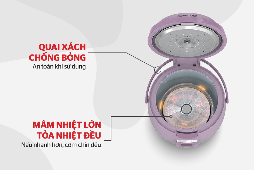 Nồi Cơm Điện 1.8L Sunhouse SHD8663 - Màu Ngẫu Nhiên - Hàng Chính Hãng