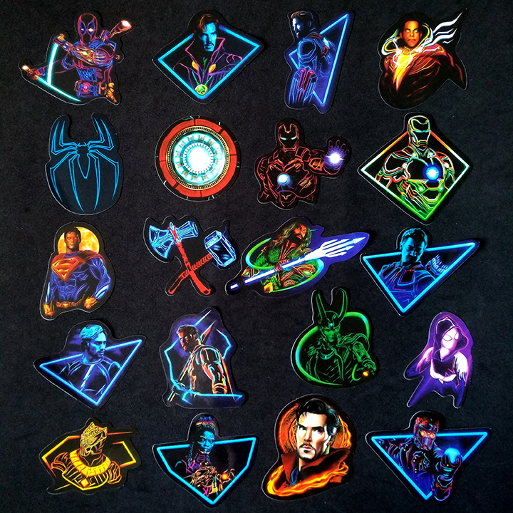 Bộ Sticker dán cao cấp chủ đề AVENGERS PHONG CÁCH ĐÈN NEON - Dùng dán Xe, dán mũ bảo hiểm, dán Laptop...