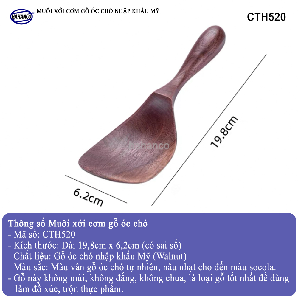 Muôi xới cơm dáng lệch gỗ Óc Chó nhập khẩu Mỹ tiện dụng (CTH520) - chịu nhiệt cao - Không tiết ra chất độc hại