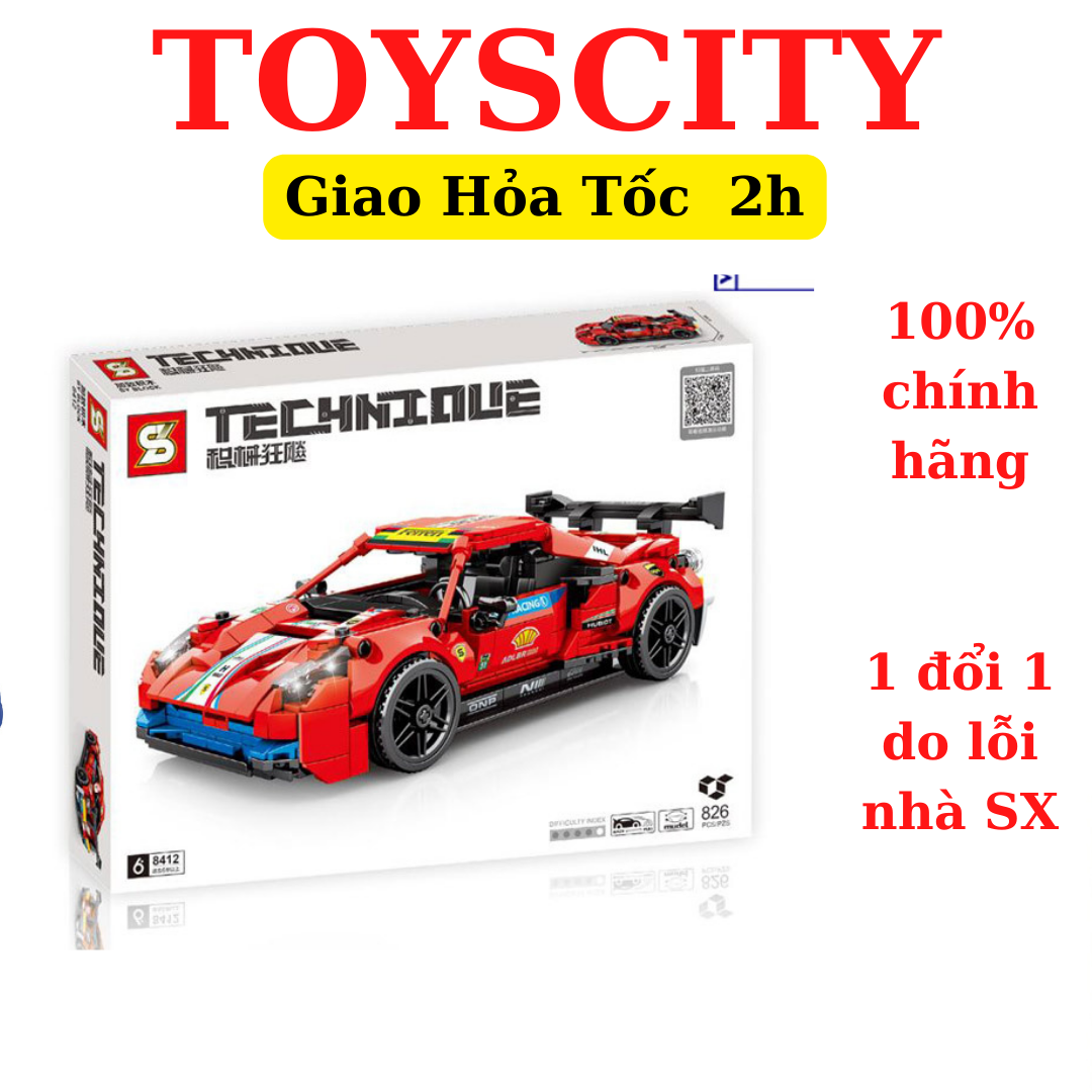 Đồ chơi lắp ráp mô hình xe kéo cót chạy đà Xe đua Ferrari 448 - SY BLOCK SY8412