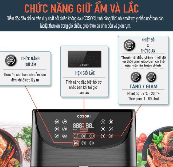 Nồi Chiên Không Dầu Thương Hiệu Mỹ COSORI CS158-AF 5.5L - Có kết nối Wifi - Hàng Chính Hãng