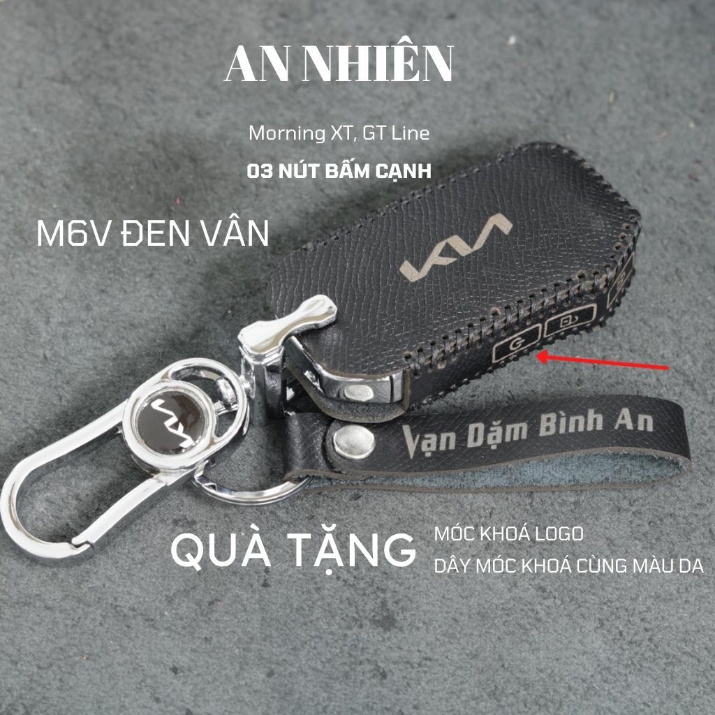 Bao da dành cho bọc ốp chìa khoá xe ô tô Kia Morning GT-Line và X-Line 3 nút bấm cạnh da bò nhiều màu khâu thủ công KIA16