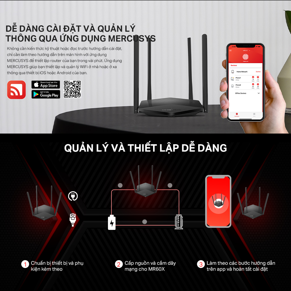 Bộ Phát Wifi 6 Mercusys MR60X Chuẩn AX Tốc Độ 1500Mbps - Hàng Chính Hãng