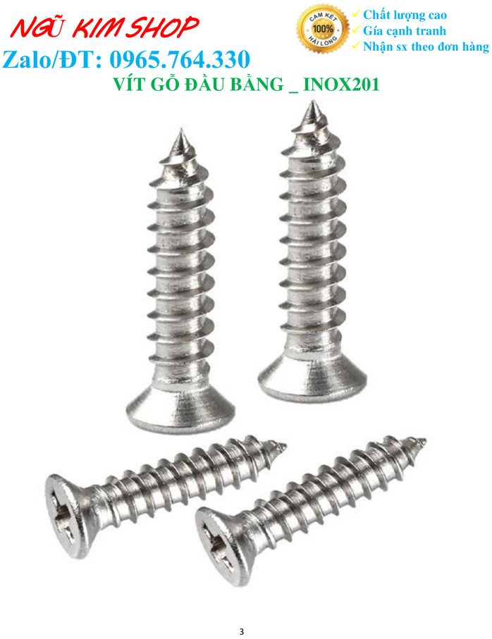 VÍT BẮT GỖ ĐẦU BẰNG 4Ly _ Inox201