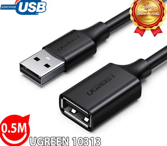 Cáp Nối Dài Ugreen USB 2.0 10313 dài 0.5m - Hàng Chính Hãng