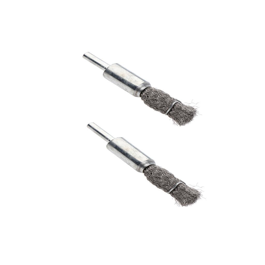 2 Piece Stainless Steel Pen Shape Crimped Wire Brush 6mm Shank 6 x 16mm 0.15