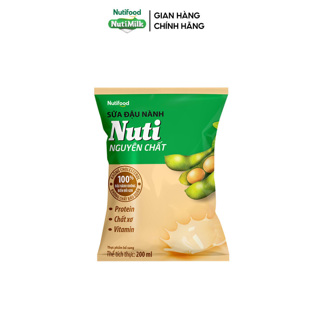 Thùng Sữa Đậu Nành Nutimilk Nguyên Chất 200ml (Bịch 200ml x 36) - Bổ Sung Dinh Dưỡng Từ Hạt Đậu Nành