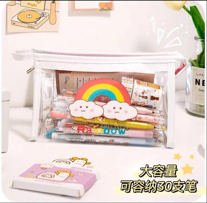 Bóp Viết Túi Đựng Bút Mỹ Phẩm Trong Suốt Cỡ Lớn In Họa Tiết Siêu Dễ Thương