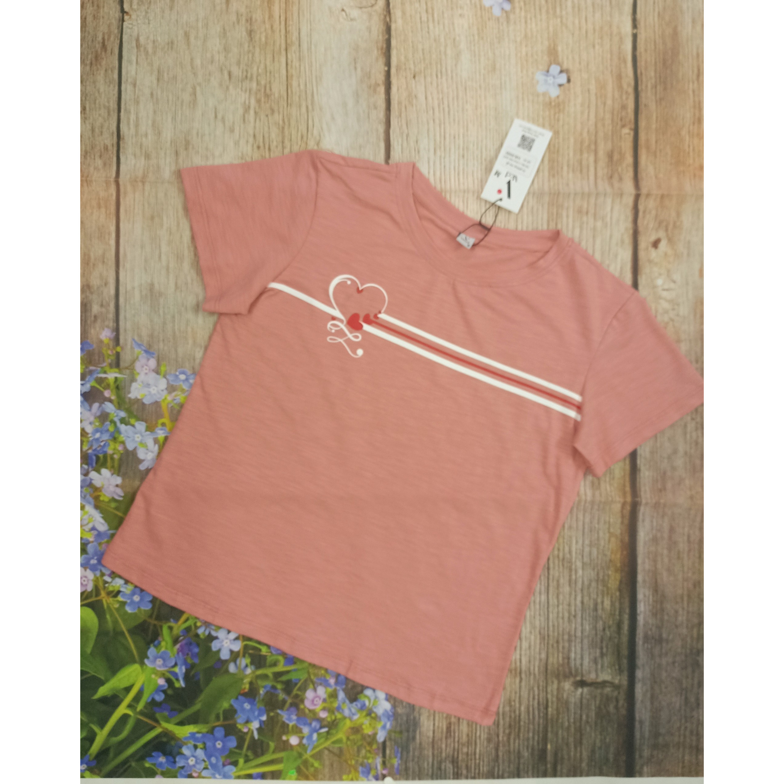 Áo Phông Ngắn Tay, Áo Thun Nữ Cộc Tay Vicci Ap.01.6 Chất Liệu Cotton Vân Gỗ In Hoạ Kẻ - Hồng Đỗ - Xxl