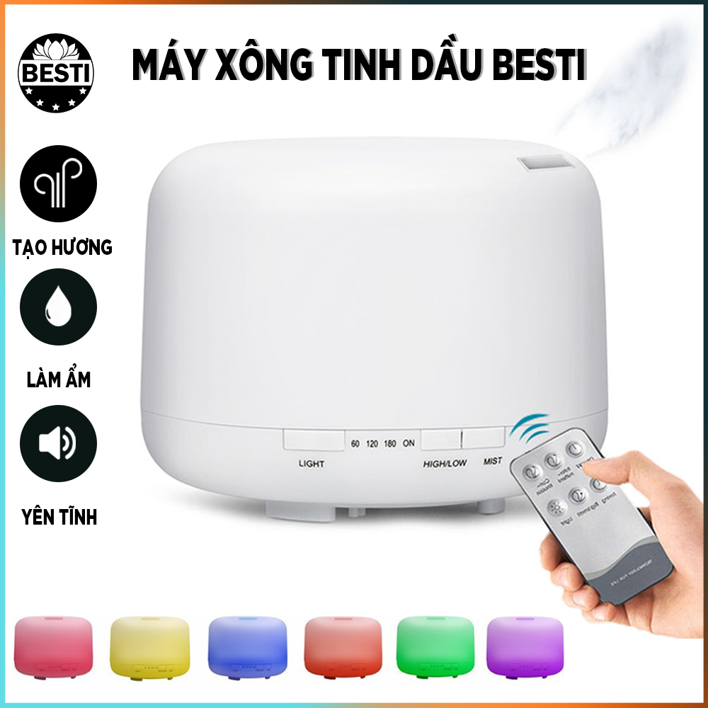 Máy Xông Tinh Dầu Dung Tích Lớn 500ml Có Điều Khiển Từ Xa Besti Y01,  Máy Khuếch Tán Tinh Dầu Đèn Led Đổi Màu - Hàng Chính Hãng