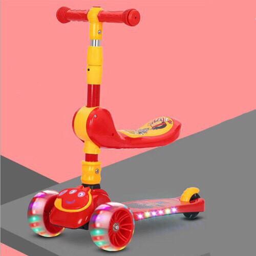 Xe scooter cho bé, xe trượt scooter cho trẻ em có ghế ngồi 3in1, 3 bánh gấp gọn có nhạc và đèn nháy