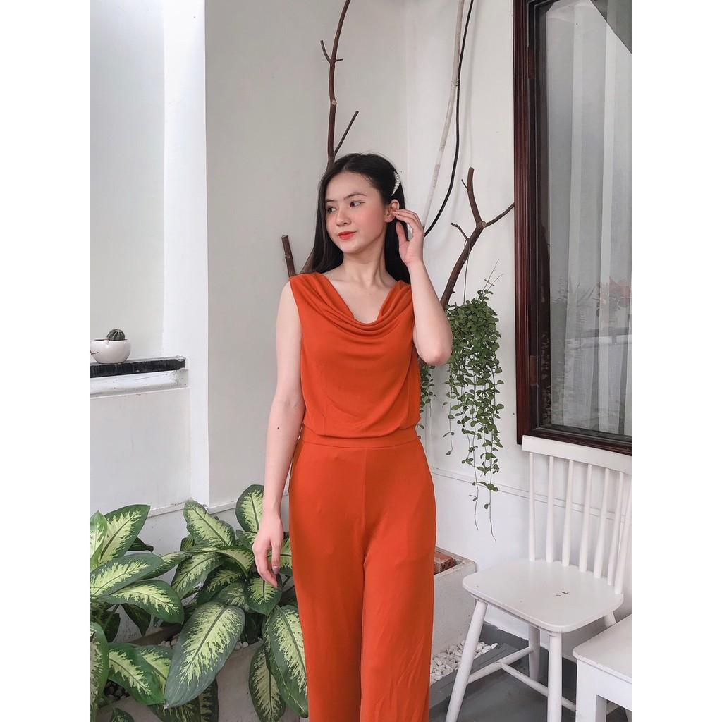 SET BỘ 4 ĐEN XANH CAM NUDE ÁO CỔ BÈO+QUẦN TÂY DÀI- Freesize