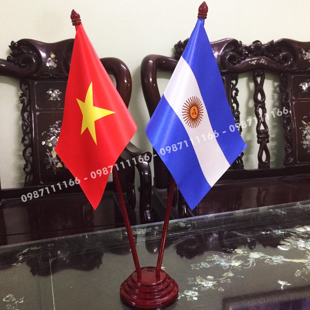 Cờ Để Bàn Đế gỗ Cắm 2 cờ Việt Nam - Argentina In Kỹ Thuật Số