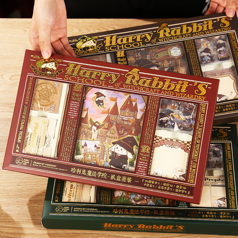 Bộ quà tặng phong cách cổ điển - sổ tay nhật kí trường học phép thật - Harry rabbit's school