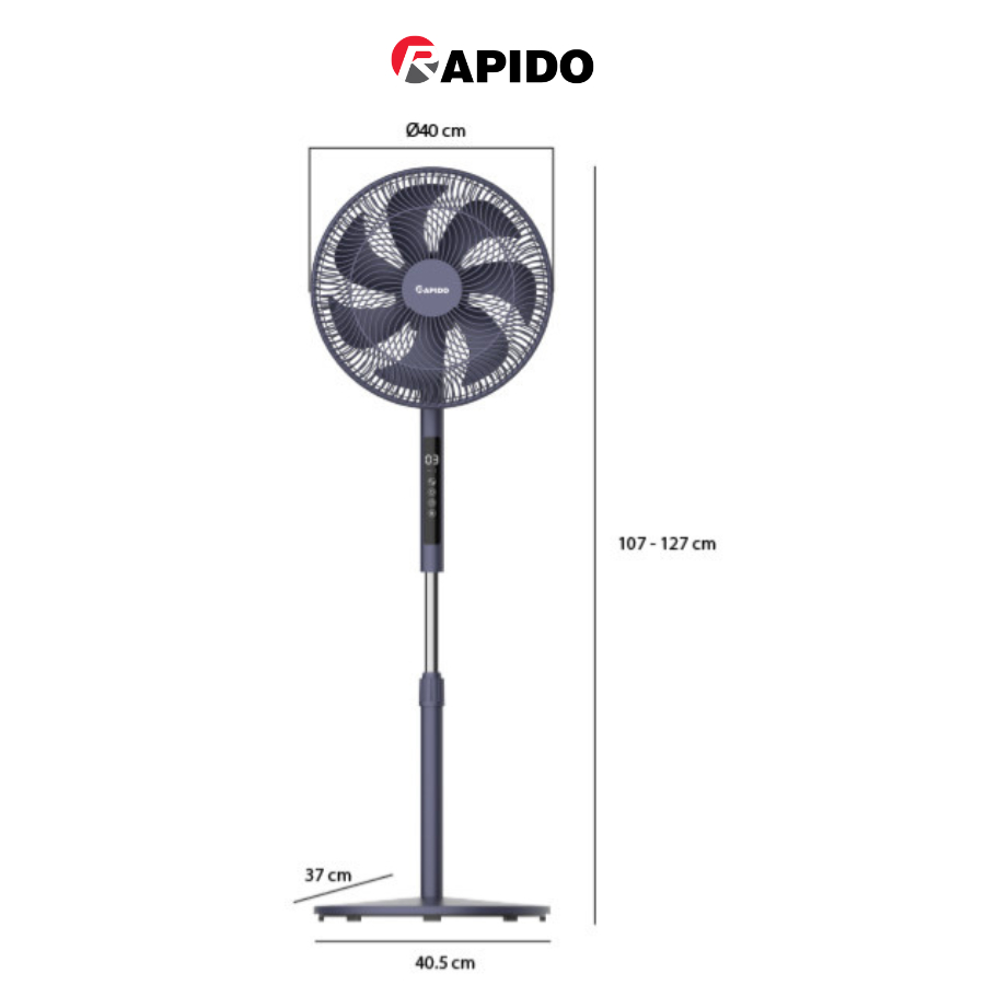 Quạt cây đứng Rapido, quạt 7 cánh điều khiển từ xa, hẹn giờ với 4 mức gió, công suất 60w, BH 1 năm - Hàng chính hãng