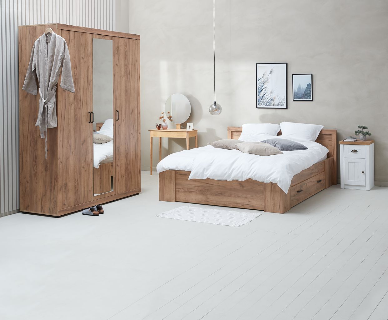 Bàn trang điểm kèm gương | JYSK Saksild | tre/MDF/gương | màu tự nhiên | R80xS35xC137cm