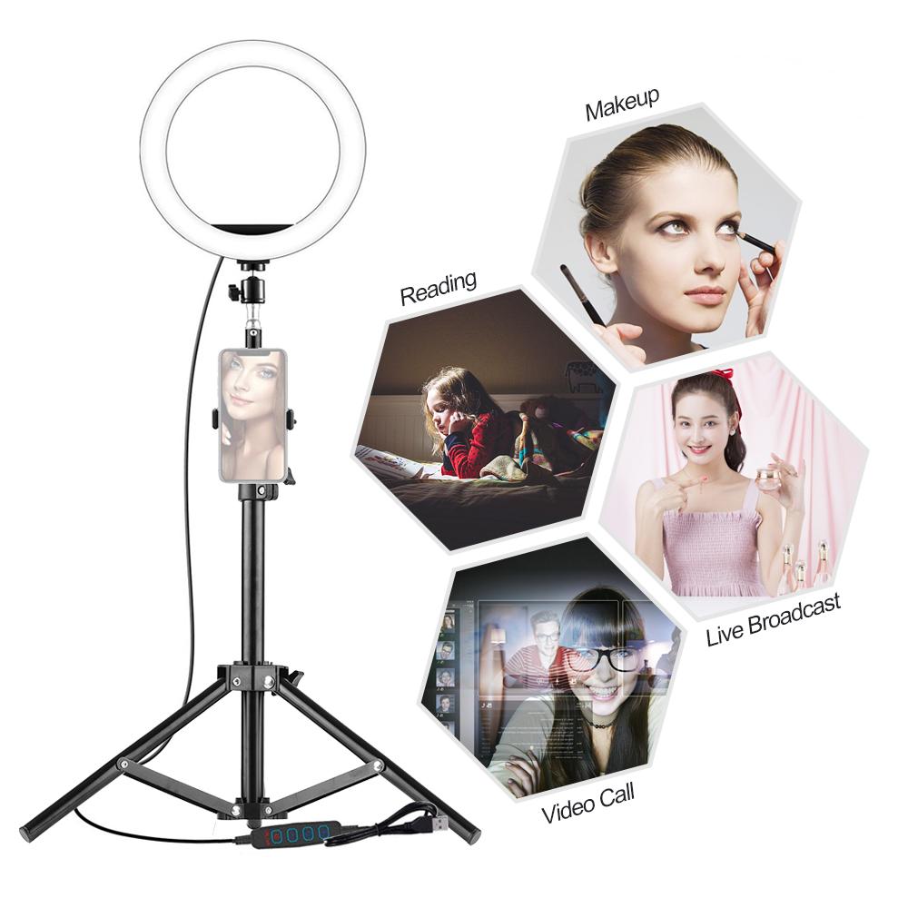 Đèn LED chiếu video 16cm / 6 inch có thể điều chỉnh độ sáng có 3 chế độ chiếu sáng USB kích thước giá đỡ điện thọai 210cm