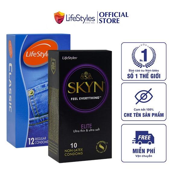 Combo 1 Hộp Bao Cao Su Siêu Gai Non-latex SKYN Intense 10 bao + 1 Hộp Classic Nhiều Gel 12 bao