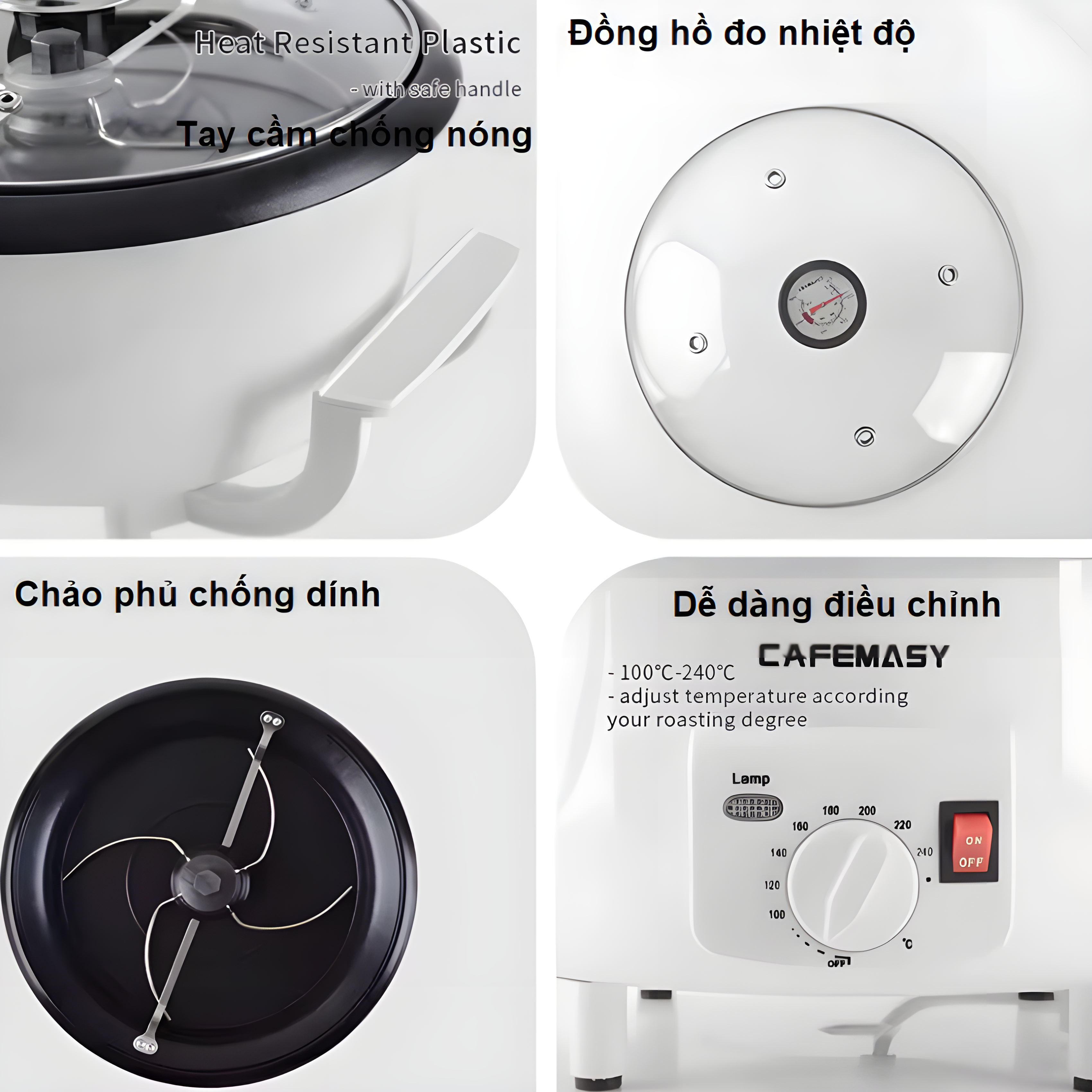 Máy rang hạt cà phê và các loại hạt tự động thương hiệu Cafemasy SCR-300 cao cấp - Hàng Chính Hãng