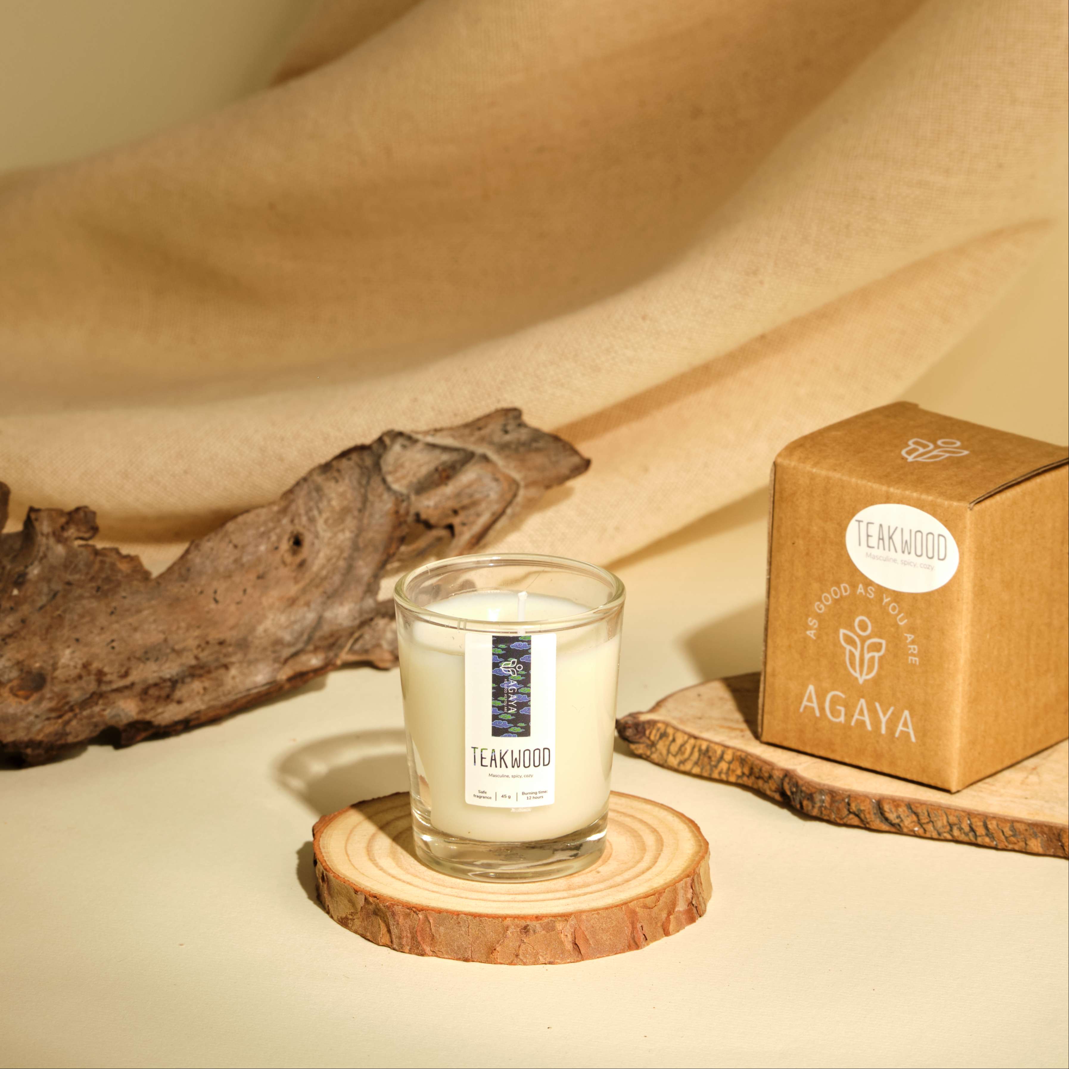 Nến thơm Candle CupAgaya - Hương Gỗ TEAKWOOD - XS - 45G KG NẮP