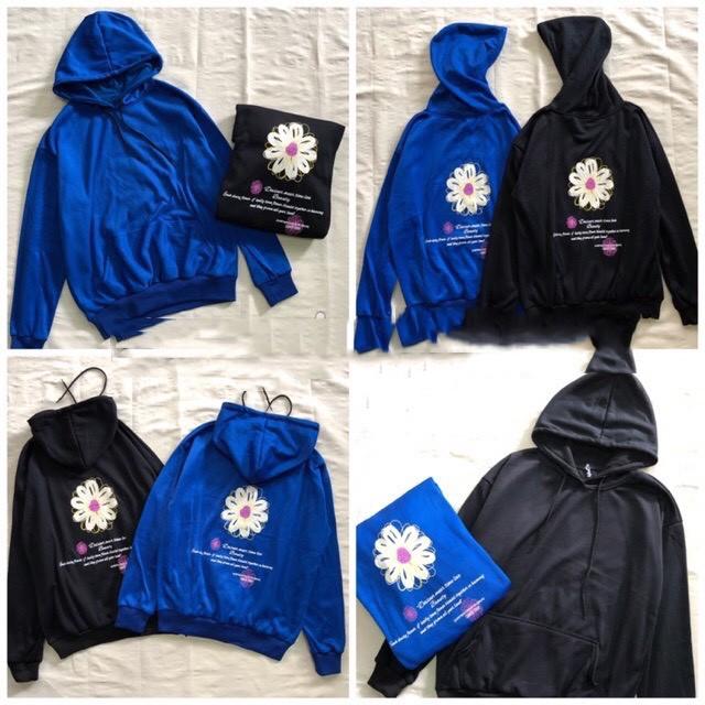Áo khoác nỉ chui hoddie nam nữ in bông hoa sau lưng