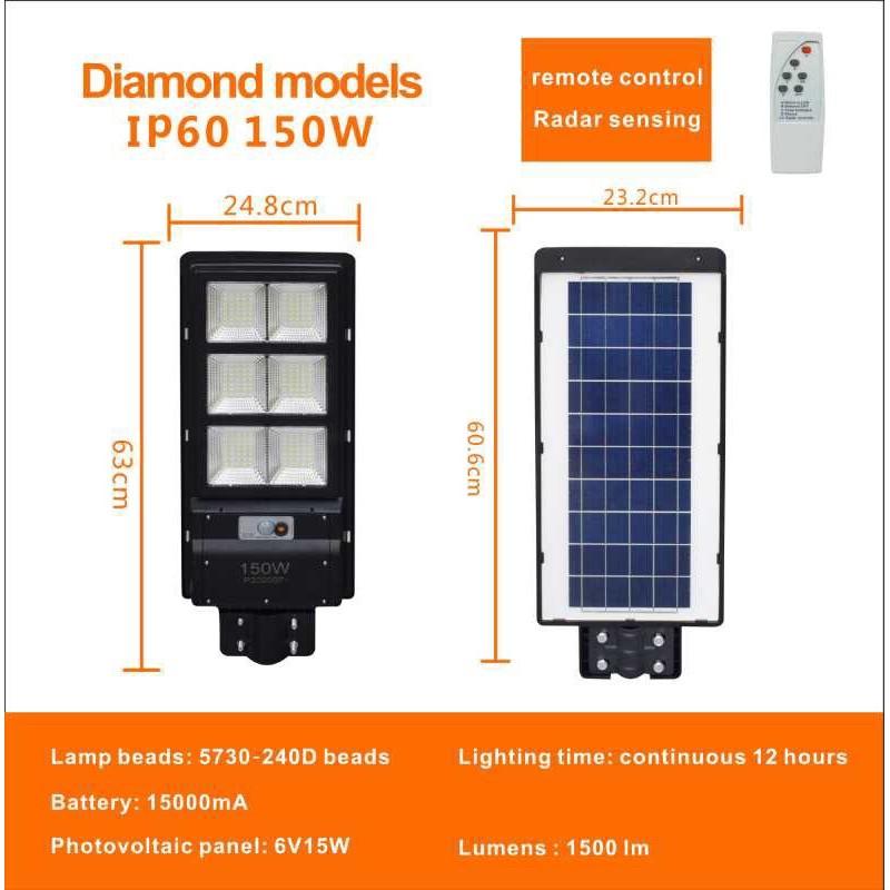 Đèn Năng Lượng Mặt Trời Liền Thể 180w,150w. 2 Chế Độ Sáng Liên Tục & Cảm Biến.