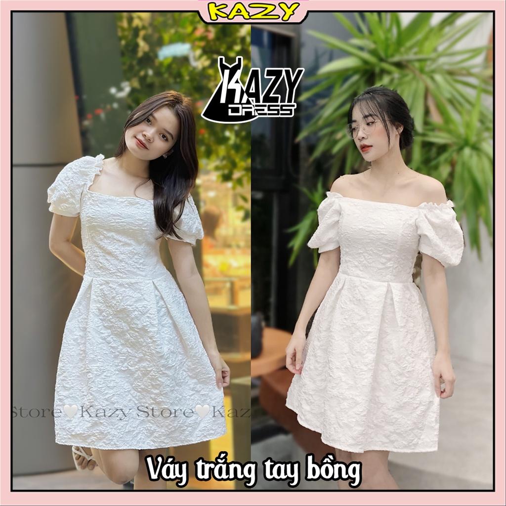 Váy trắng tiểu thư dự tiệc xốp hoa QC, Váy đi biển sang chảnh KAZY STORE V018