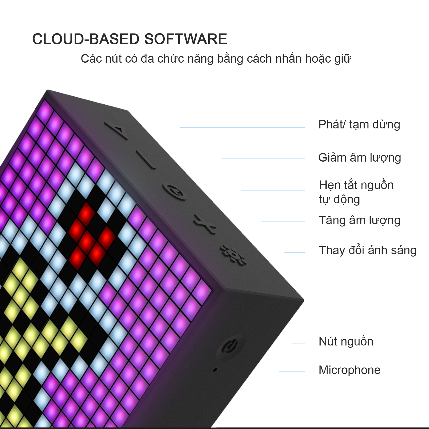 Loa bluetooth thông minh Divoom Timebox-Evo, màn hình LED 256 Full RGB, đồng hồ báo thức, ghi âm - HÀNG CHÍNH HÃNG