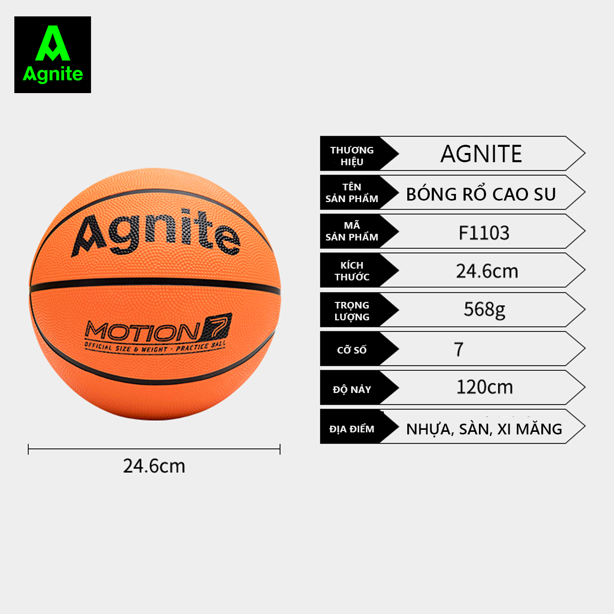Quả bóng rổ cao su cỡ số 7 Agnite - Cao su chống bẩn, không mòn, bền, cho người chơi thể thao chuyên nghiệp - Hàng chính hãng - F1103