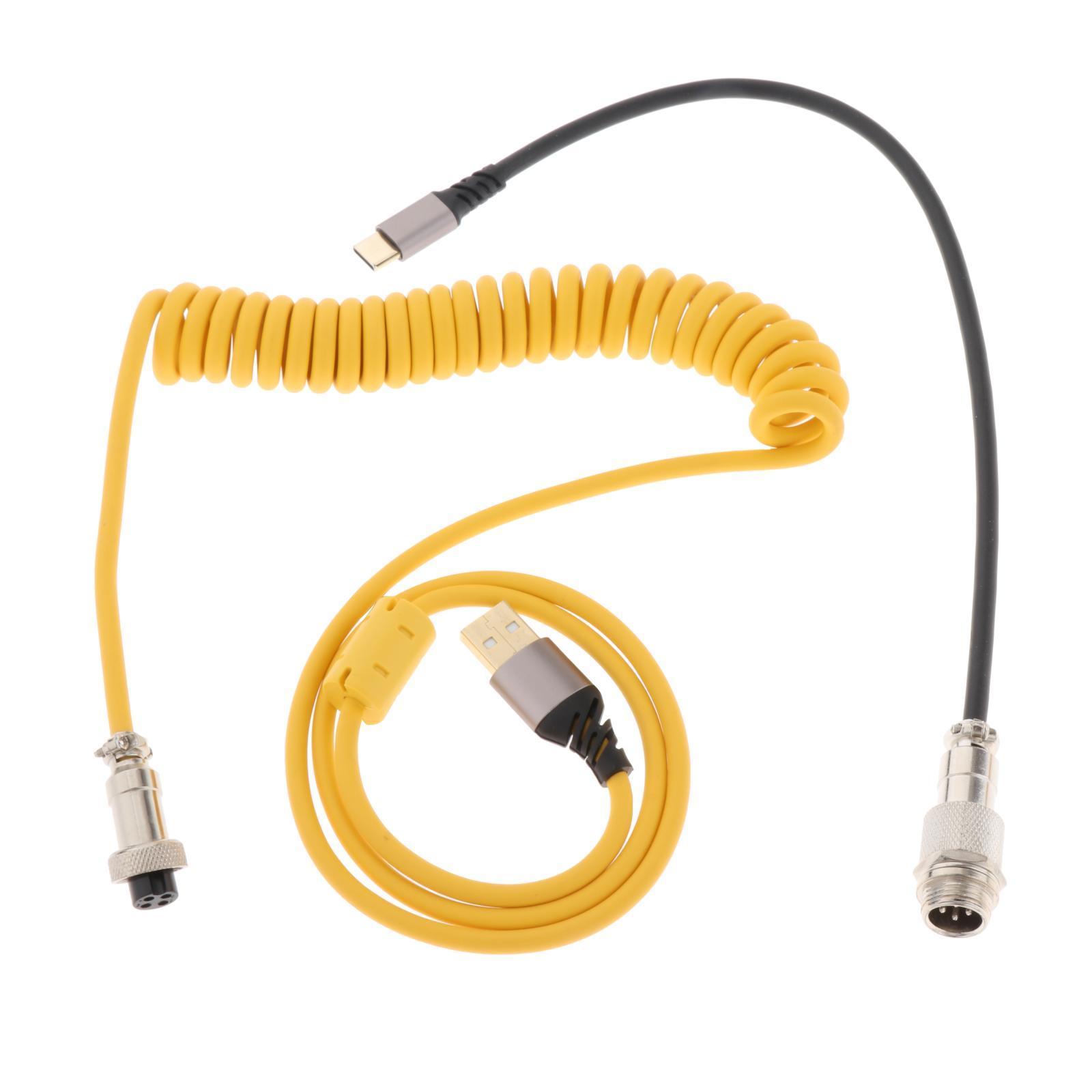 Coiled USB Type C Cable with Aviation Plug for Laptop for Type C Mechanical Keyboard