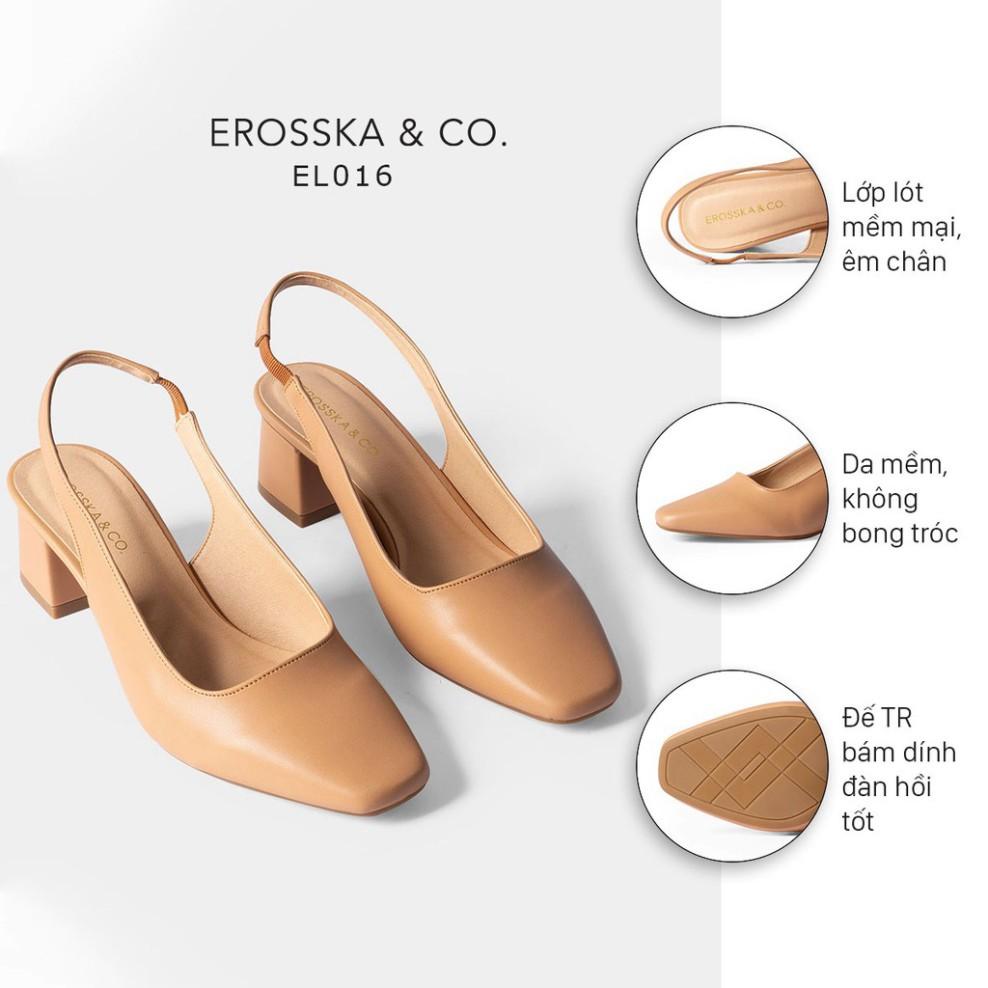 Giày cao gót Erosska mũi vuông gót hở phối dây quai mảnh cao 5cm màu bò - EL016
