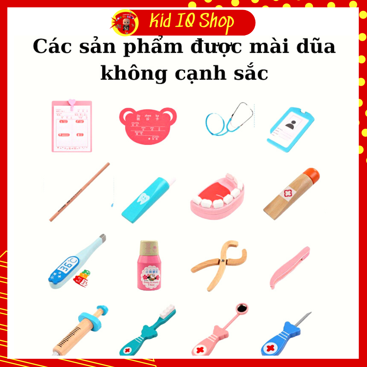 Bộ đồ chơi đóng vai bác sỹ nha khoa cho bé gồm 20 chi tiết giống như thật, đồ chơi gỗ cho bé trai bé gái Kid IQ