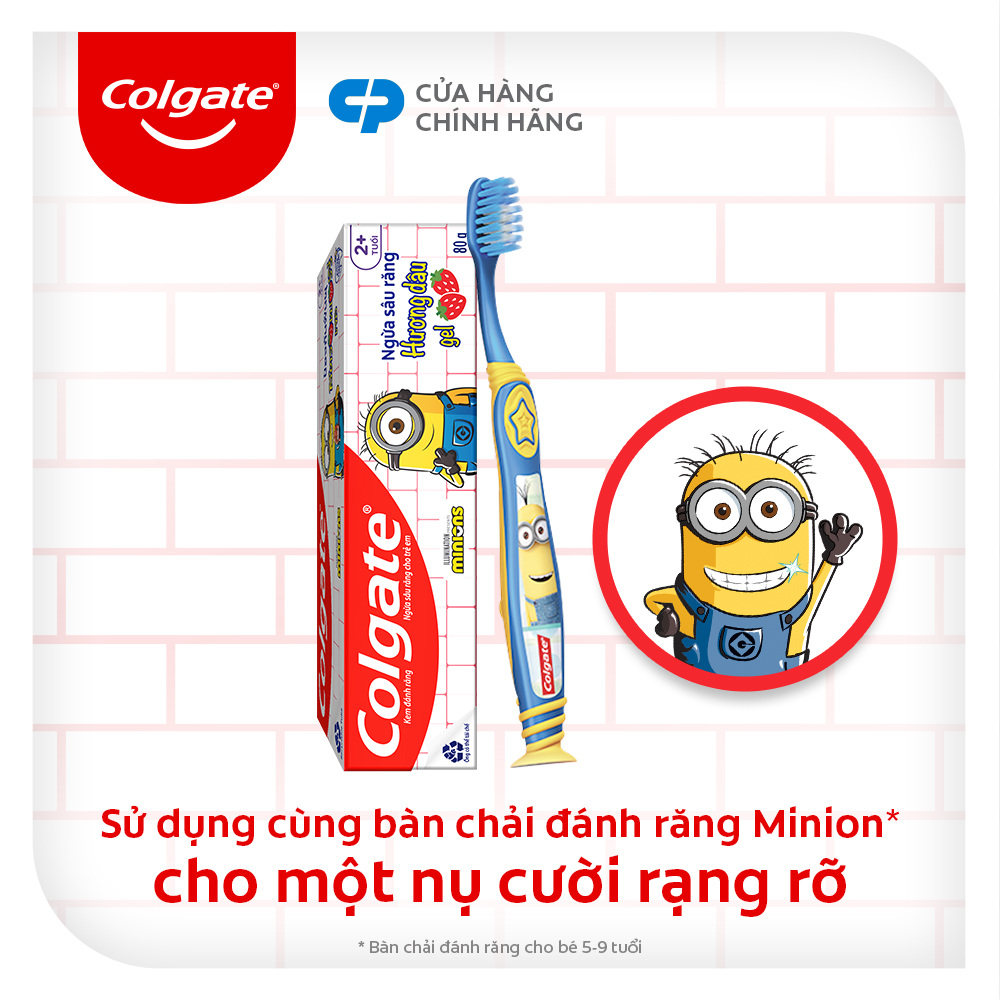 Bộ 2 Kem đánh răng Colgate Minion cho trẻ em hương dâu 80g/tuýp