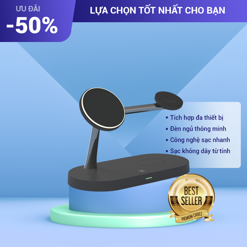 Bộ Sạc Nhanh Kết Hợp Đèn Ngủ, Sạc 3 Thiết Bị Cùng Một Lúc, Tiện Lợi, Nhanh Chóng Tiết Kiệm Thời Gian