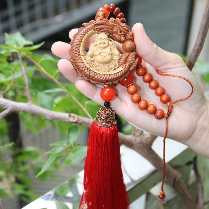 Dây treo xe ô tô Phật Thích Ca - Gỗ Hoàng Dương - Cầu bình an, may mắn - Thượng lộ bình an