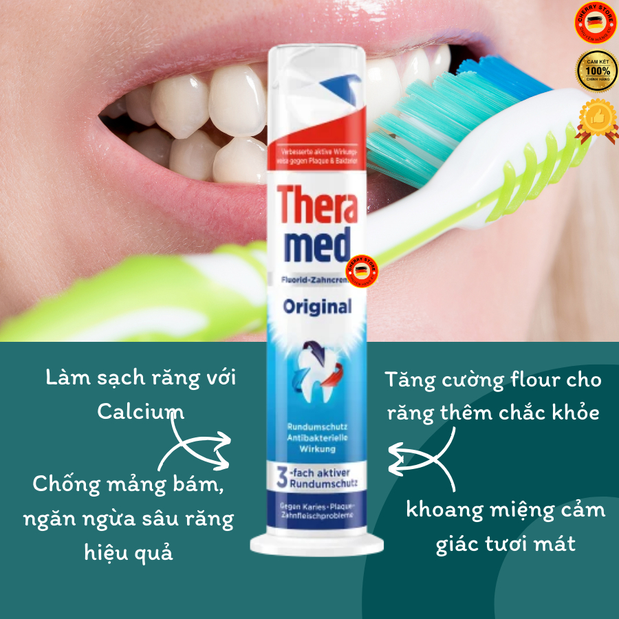 Kem đánh trắng răng Theramed ngừa sâu răng, tránh hôi miệng Đức 100ml