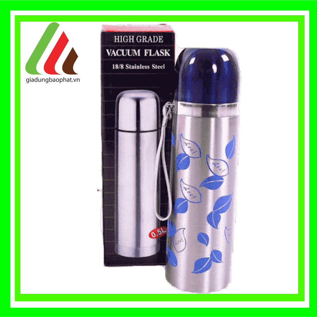 Bình giữ nhiệt 500ml inox 2 lớp chân không cách nhiệt hoa văn hình chiếc lá xinh xắn