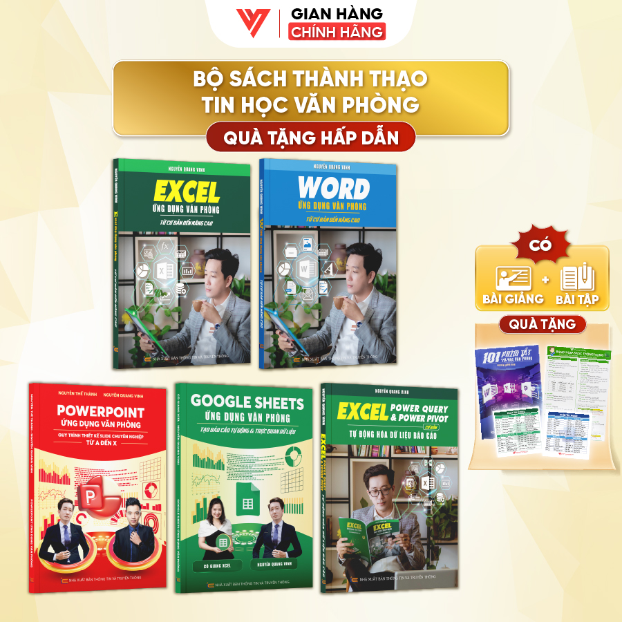 Combo 5 Sách Word - Excel - Power Point - Google Sheet - Power Query ĐÀO TẠO TIN HỌC Ứng Dụng Văn Phòng Kèm Video Hướng Dẫn