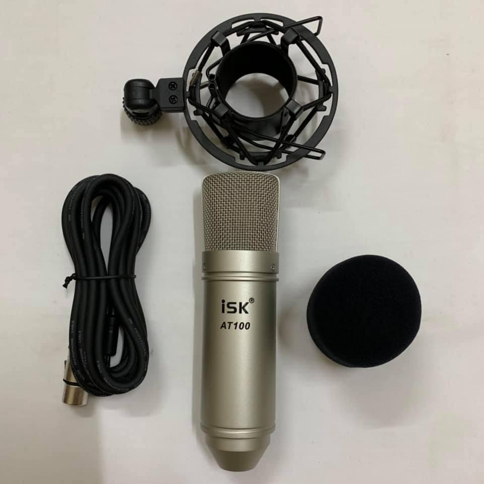 BỘ COMBO míc hát karaoke livestream online micro ISK AT100 CARD H9 BLUETOOTH THẾ HỆ MỚI 21 HIỆU ỨNG chân kẹp màng lọc