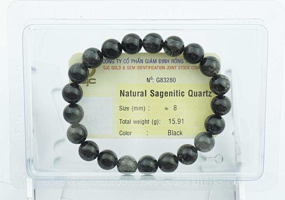 Vòng tay thạch anh tóc đen Rutilated Quartz tự nhiên kiểm định