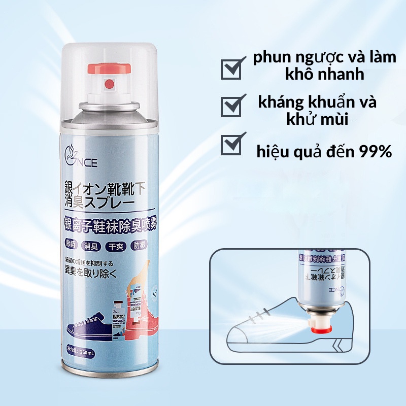 Xịt Khử Mùi Giày Dép Chống Hôi Chân Công Nghệ Nano Bạc Khử mùi diệt vi khuẩn hiệu quả.
